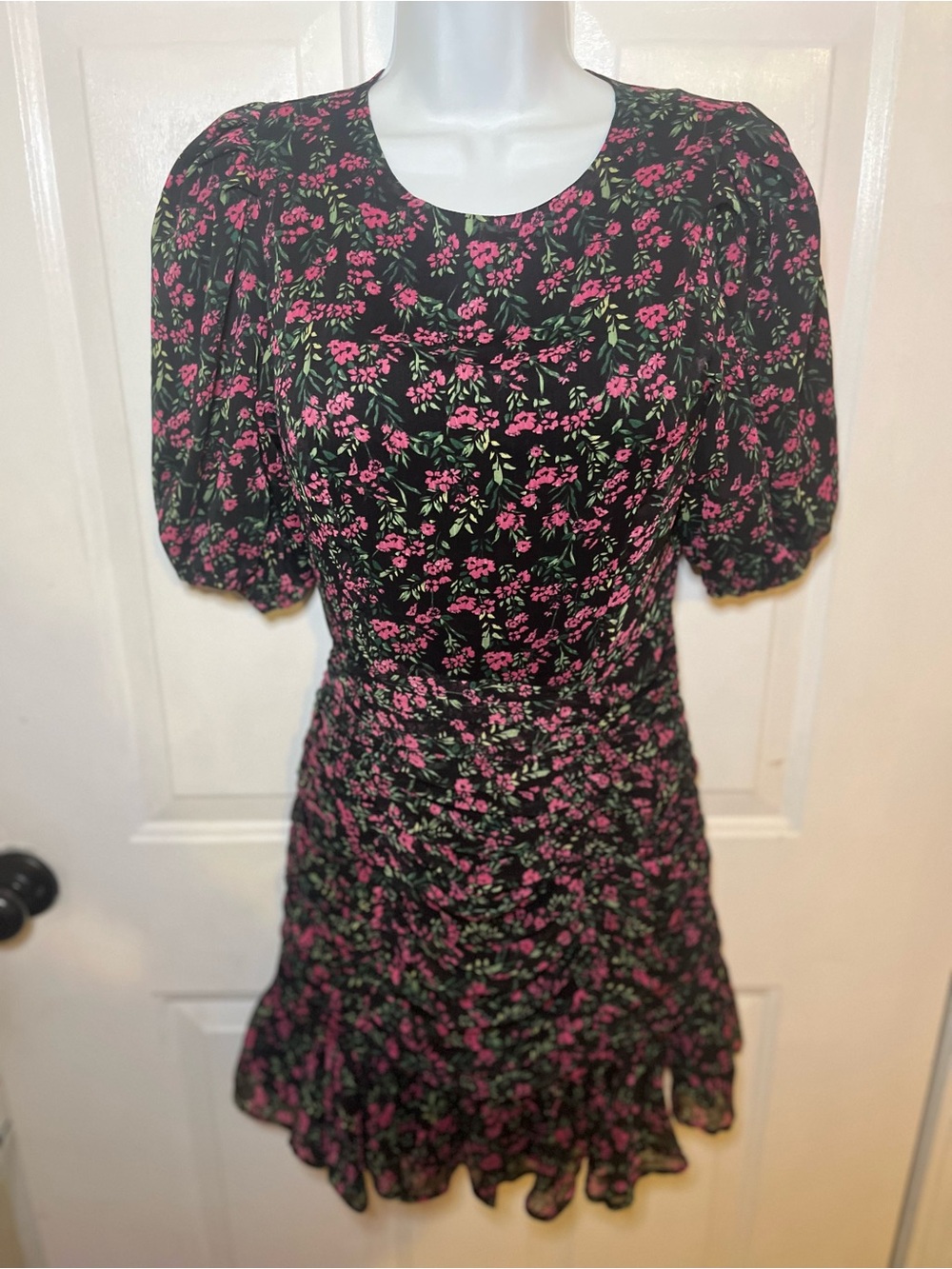 MINKPINK Black Mini Dress with Pink Floral Print